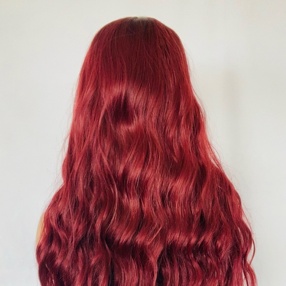 22” Ombre Burgundy “Put On & Go” Premium Synthetic Fiber Wig - Picture 12 of 13